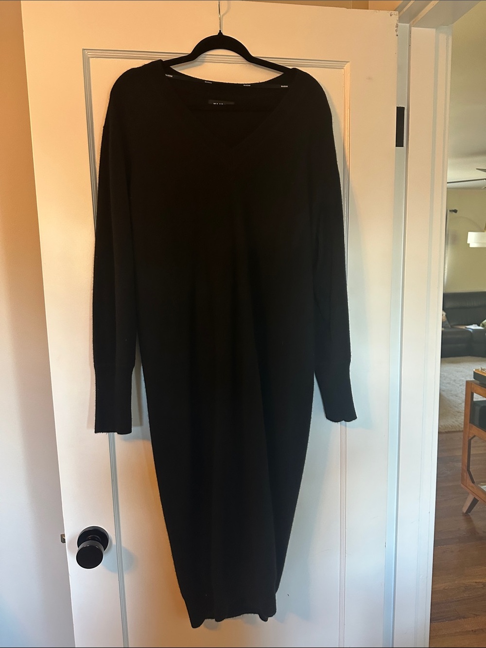 NAADAM Black Long Sleeve V-Neck Knit Dress